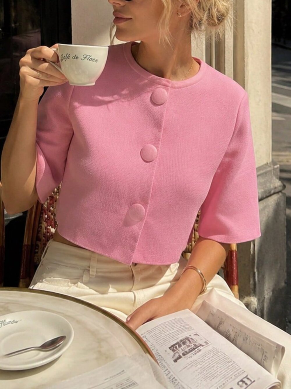 Pink Casual Women's Knitted Short Cardigan Top - Picture 1 of 4